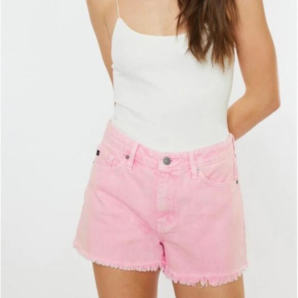 KANCAN Pink Distressed High Rise Frayed Jean Shorts Women's Size Large NEW - Picture 3 of 14
